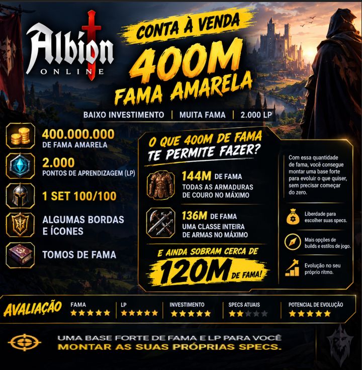 Conta albion online - 400M fama amarela 2000 LP