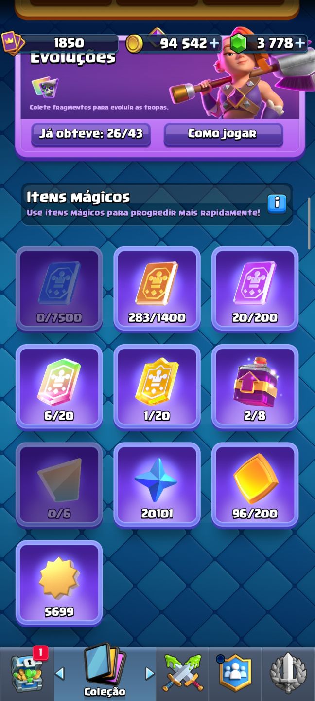 Conta Clash Royale 20 cartas level 16, maior campeão e banner raro