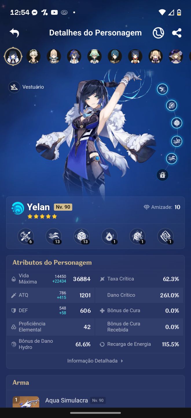 Ar 58 Yelan C5 com Biss, Columbina, Arlecchino e Skirk