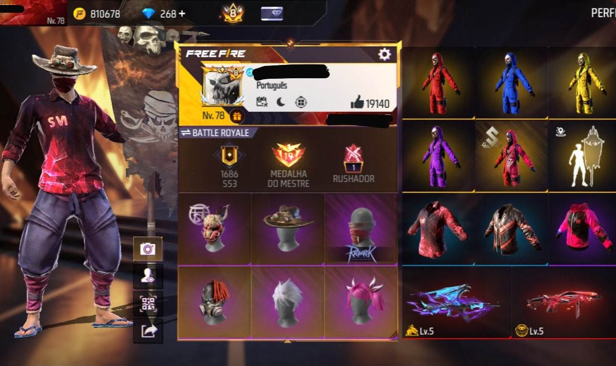 Conta Free Fire com Primeiro Terceiro Setimo Passe Ragnarok Mestre S6 S7 Prime 8