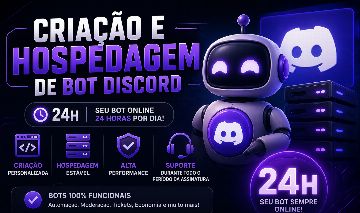 Criação e Hospedagem de Bot Discord | Personalizado + Online 24/7