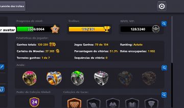 CONTA 8 BALL POOL - NÍVEL 15 | 37K+ FICHAS | COLEÇÃO 500+