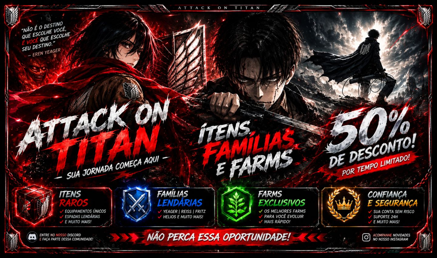 (ATACK ON TITAN REVOLUTION) FAMÍLIAS, NOVOS ÍTENS E COSMÉTICOS 50% OFF