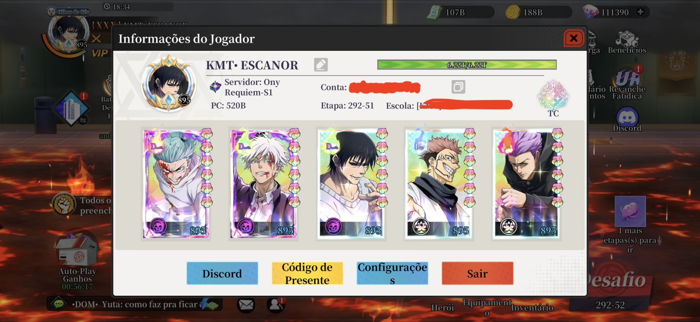 Conta Rei do Jujutsu - Top 3 Server