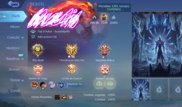 CONTA MLBB 290 SKINS | COLECIONADOR RENOMADO II | 133 HERÓIS | MÍTICO 66 ESTRELA