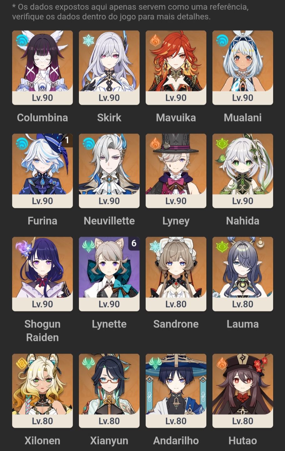 GENSHIN IMPACT AR57 Mavuika | Columbina | Skirk | Raiden | Furina | OUTROS T5