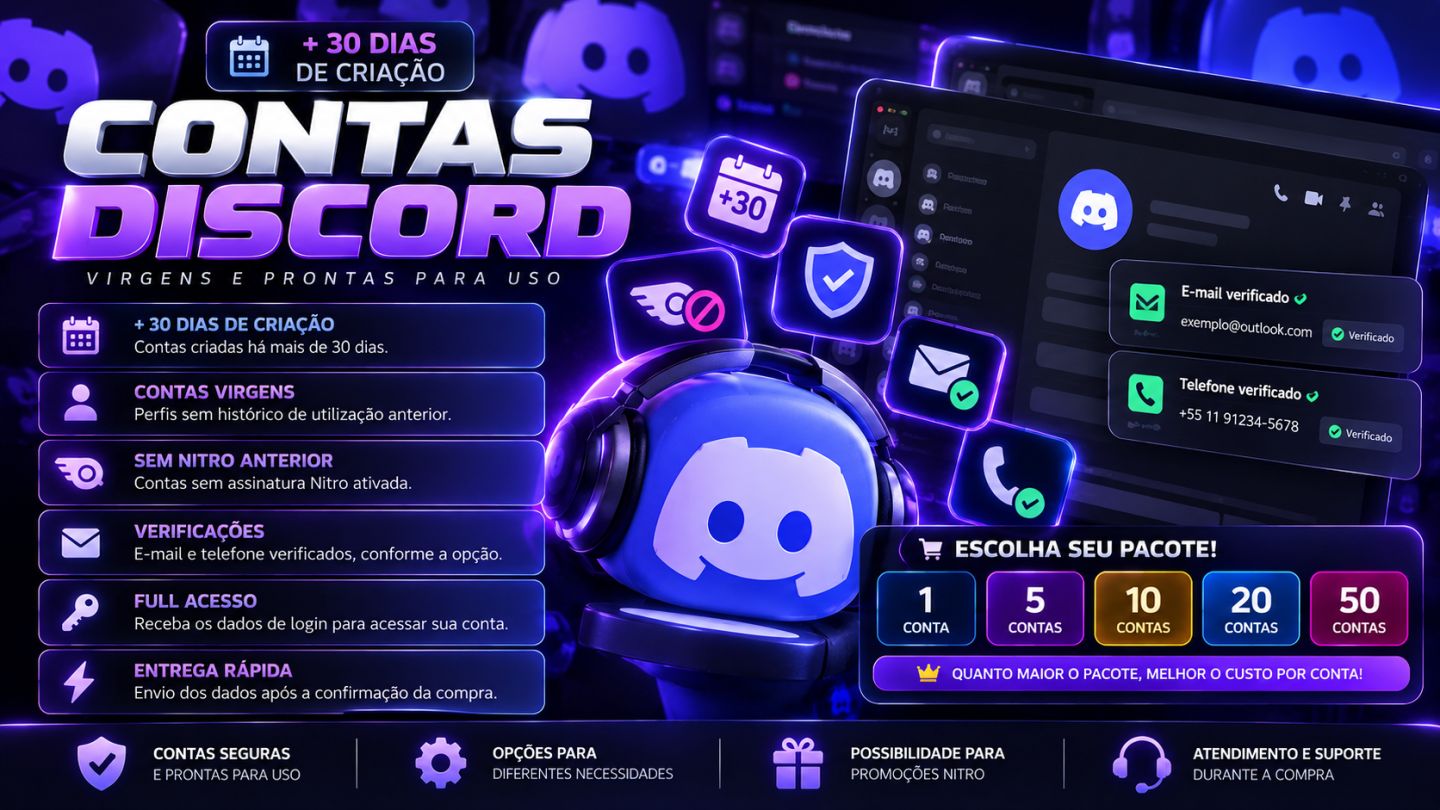 CONTAS DISCORD NOVAS 30+ | FULL ACESSO | ENTREGA RÁPIDA | MENOR PREÇO