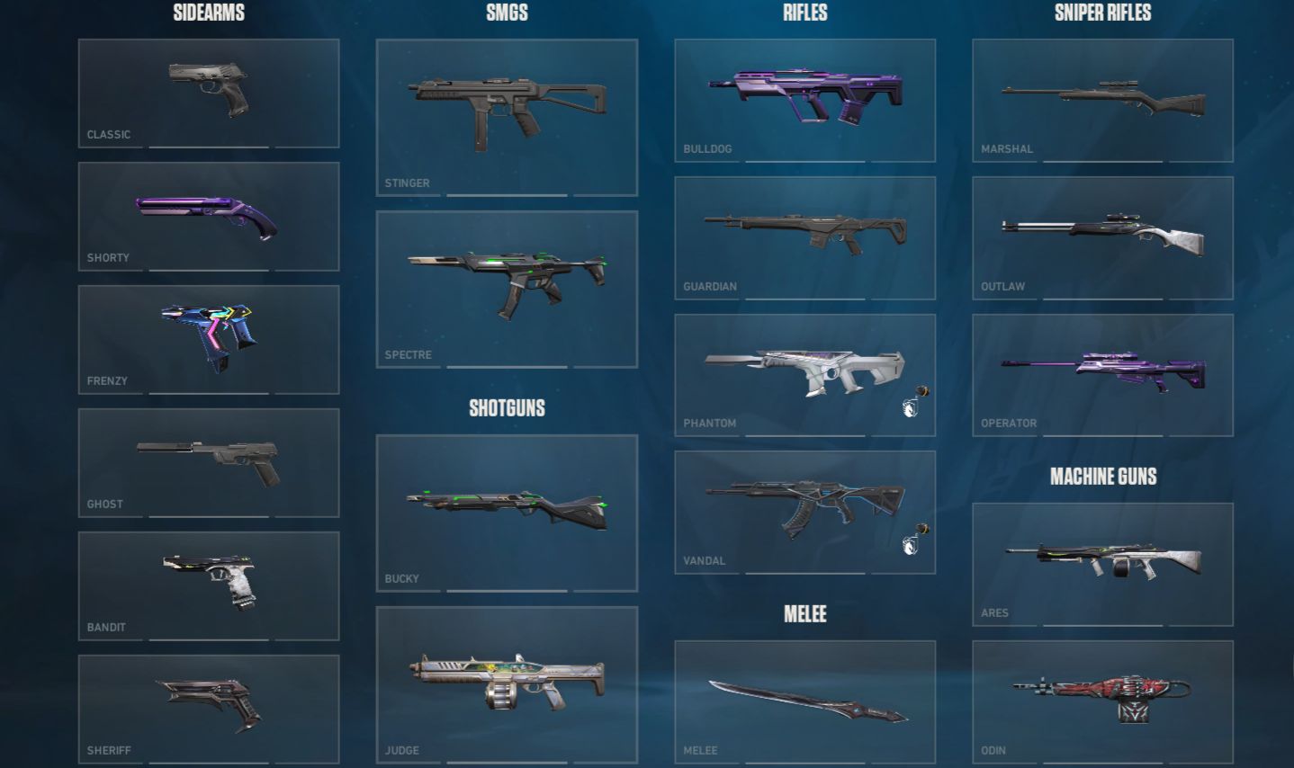 Conta valorant com muitas skins atualmente gold 2 e com 1223 vps sobrando