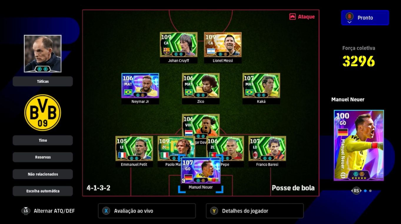 Conta Efootball Xbox/PC com jogadores como Messi, Cruyff, Kaka, Zico e Neymar