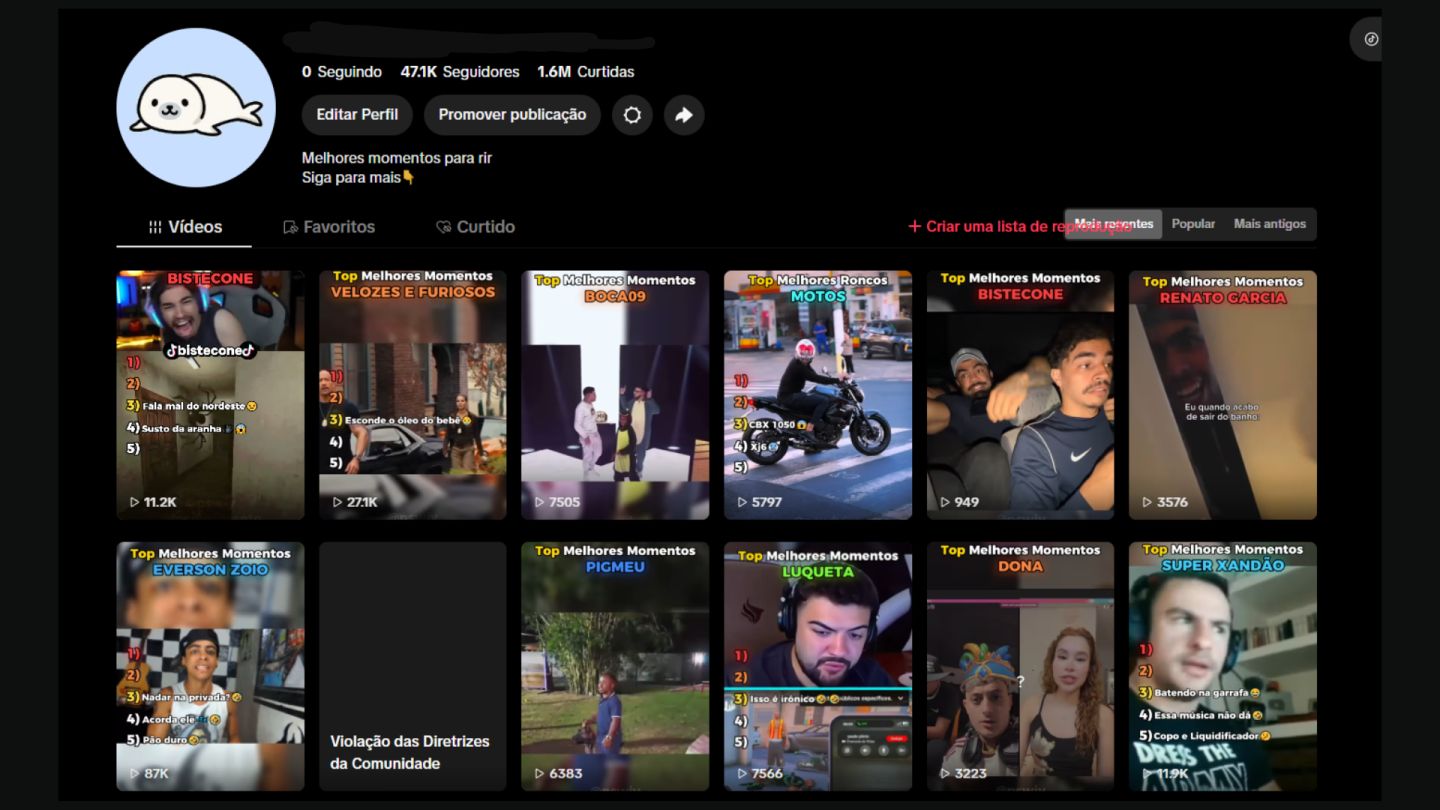 CANAL YOUTUBE não monetizado ( 100K) + CONTA TIKTOK (47K) VÍDEOS POV SEG REAIS