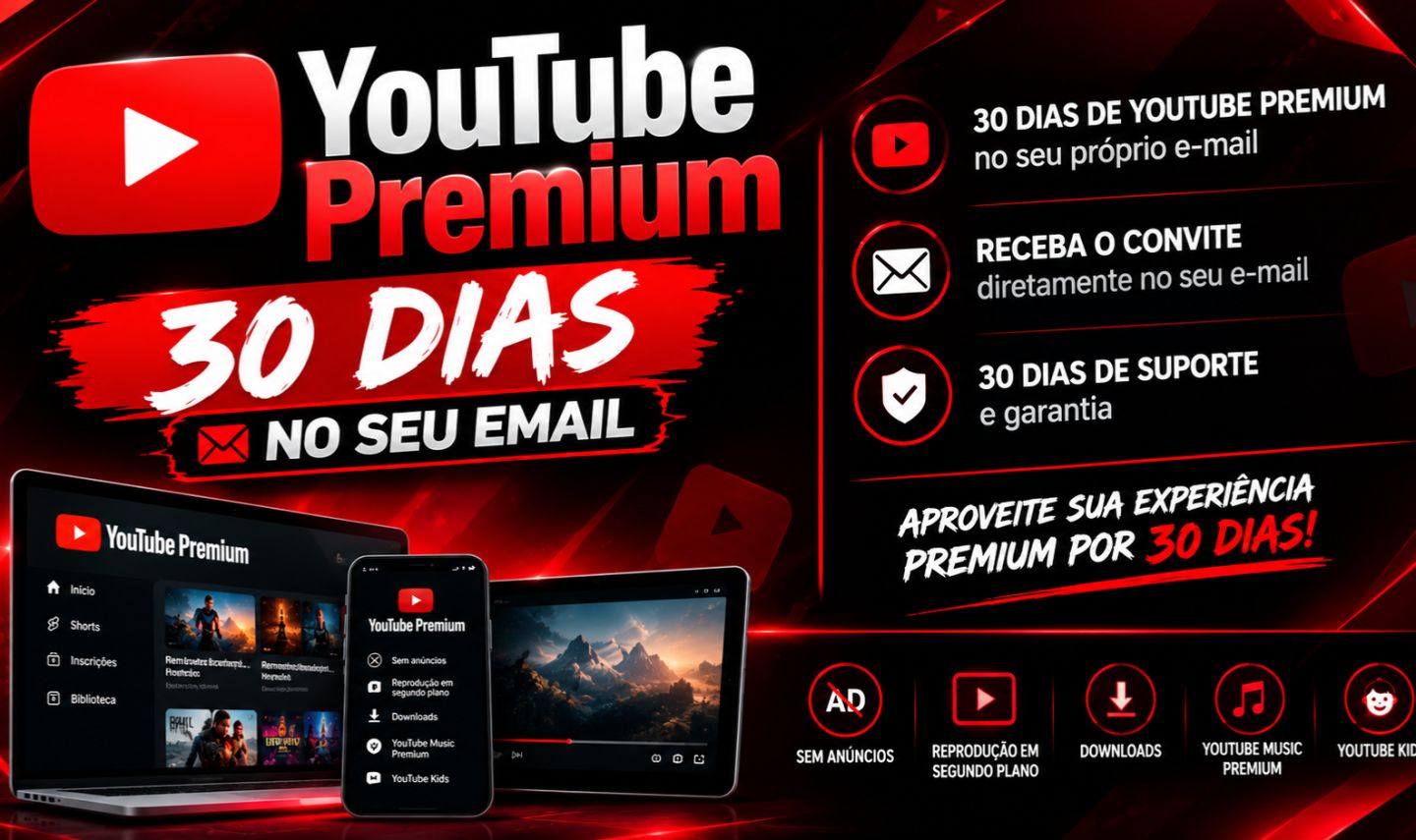 Youtube premium 30 dias no seu email convite