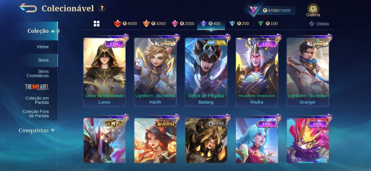 CONTA MOBILE LEGENDS IMORTAL +105 ESTRELAS E +200 SKINS