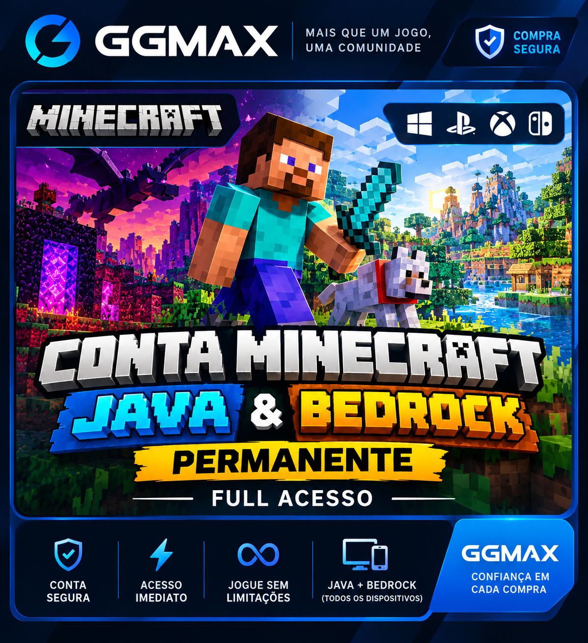 CONTA MINECRAFT JAVA & BEDROCK PERMANENTE FULL ACESSO