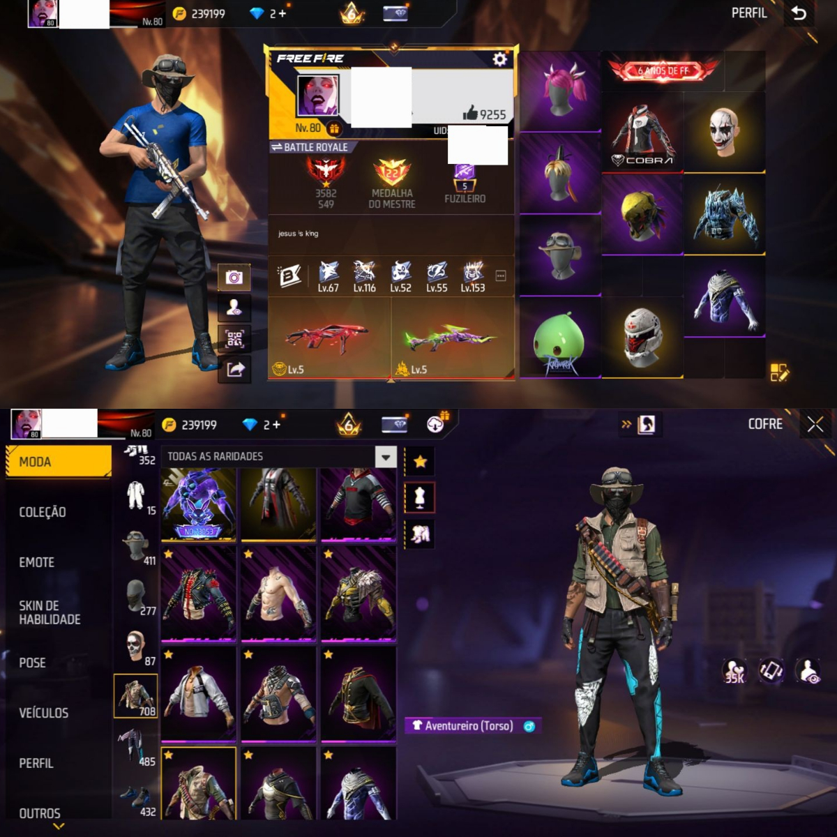 CONTA FREE FIRE LVL 80 COM DIVERSOS ITENS E PASSES ANTIGOS