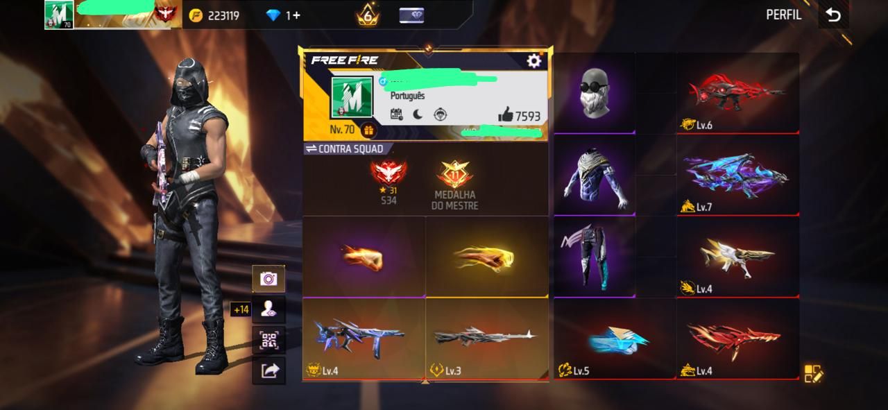 Conta de Free Fire rara com vários itens e parceria