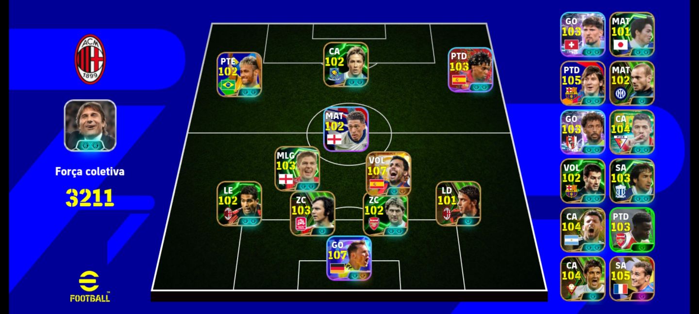 Conta efootball, Rodri 107-Nouer 107, legends e muito mais