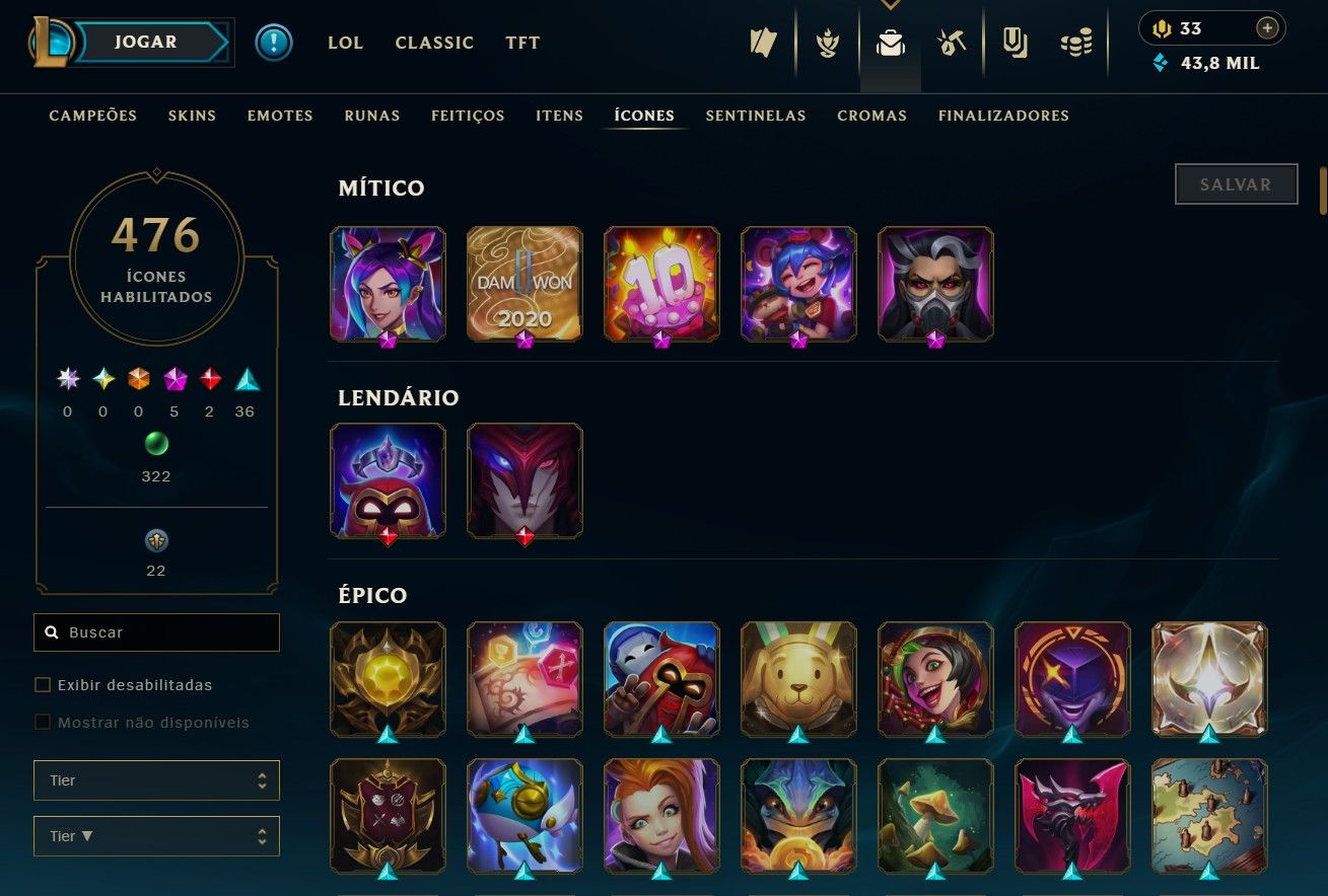 CONTA COM NV 574 - 457 SKINS TODOS CAMPEÕES ELO PRATICAMENTE ZERADO HONRA MAX