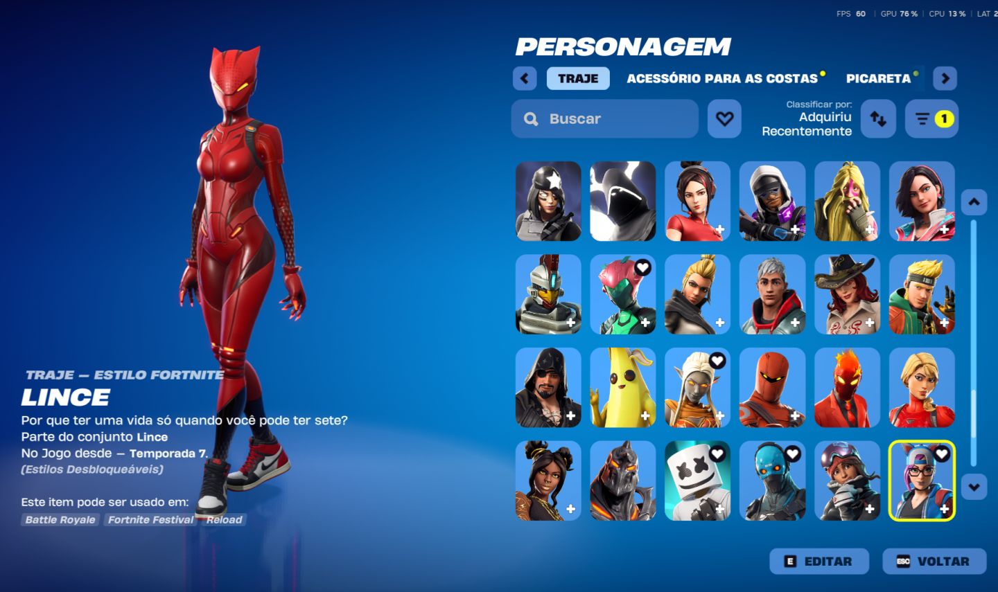 CONTA FORTNITE, MAIS DE 2000 REAIS GASTOS COM SKINS DESDE A SEASON 7