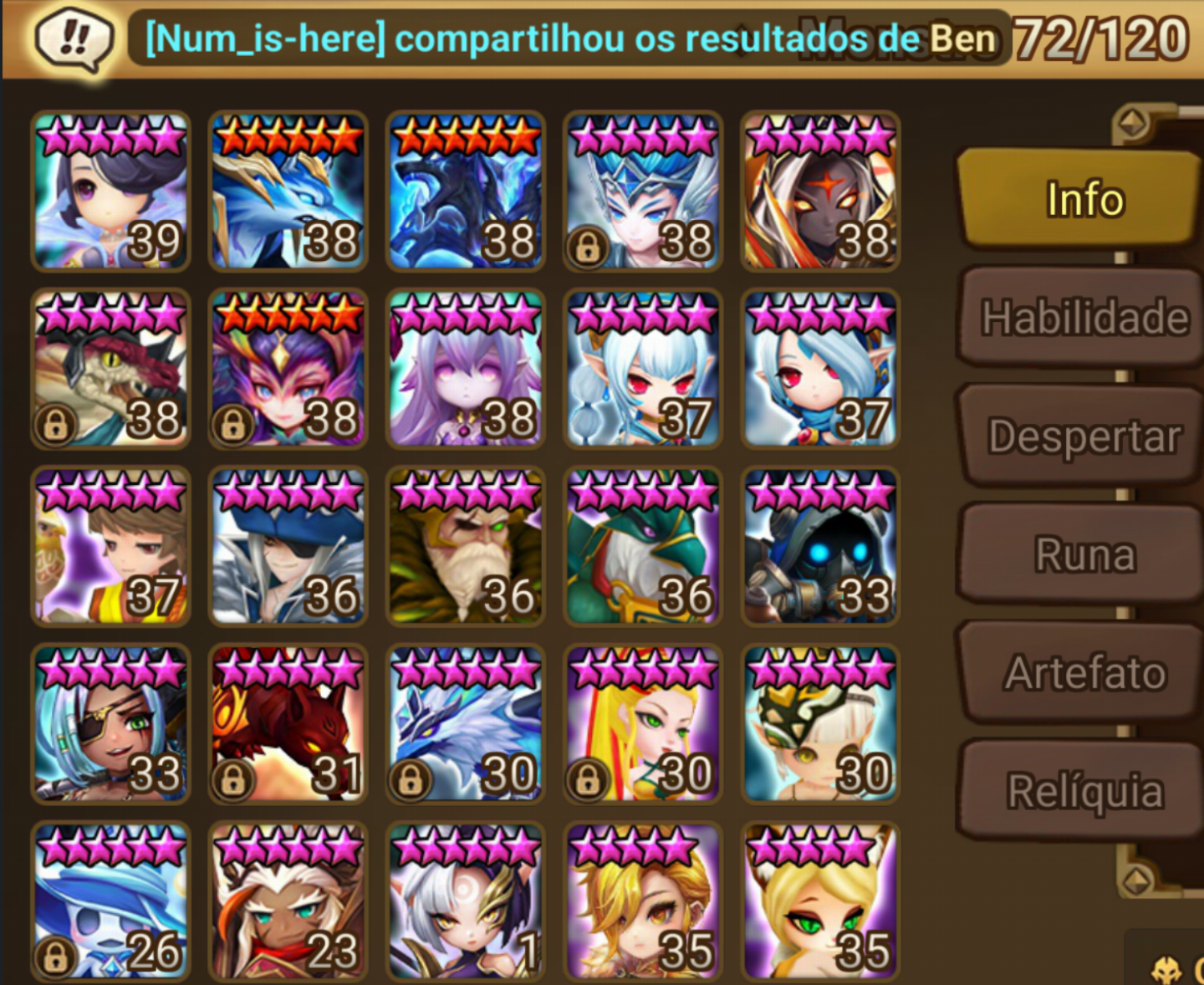 Conta Lv71 C/ Nephtys, Betta e Leah e outros Nat5, Runas Base feitas