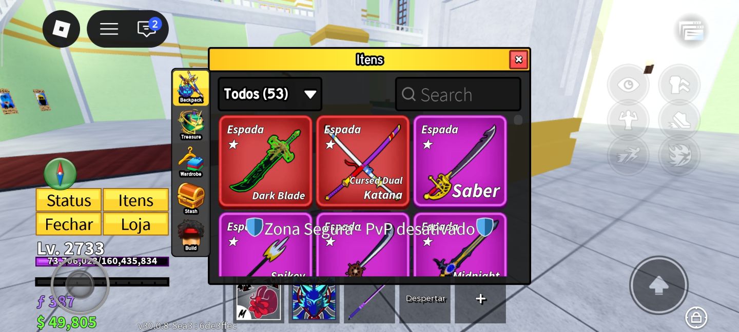 Conta Roblox com várias espadas míticas