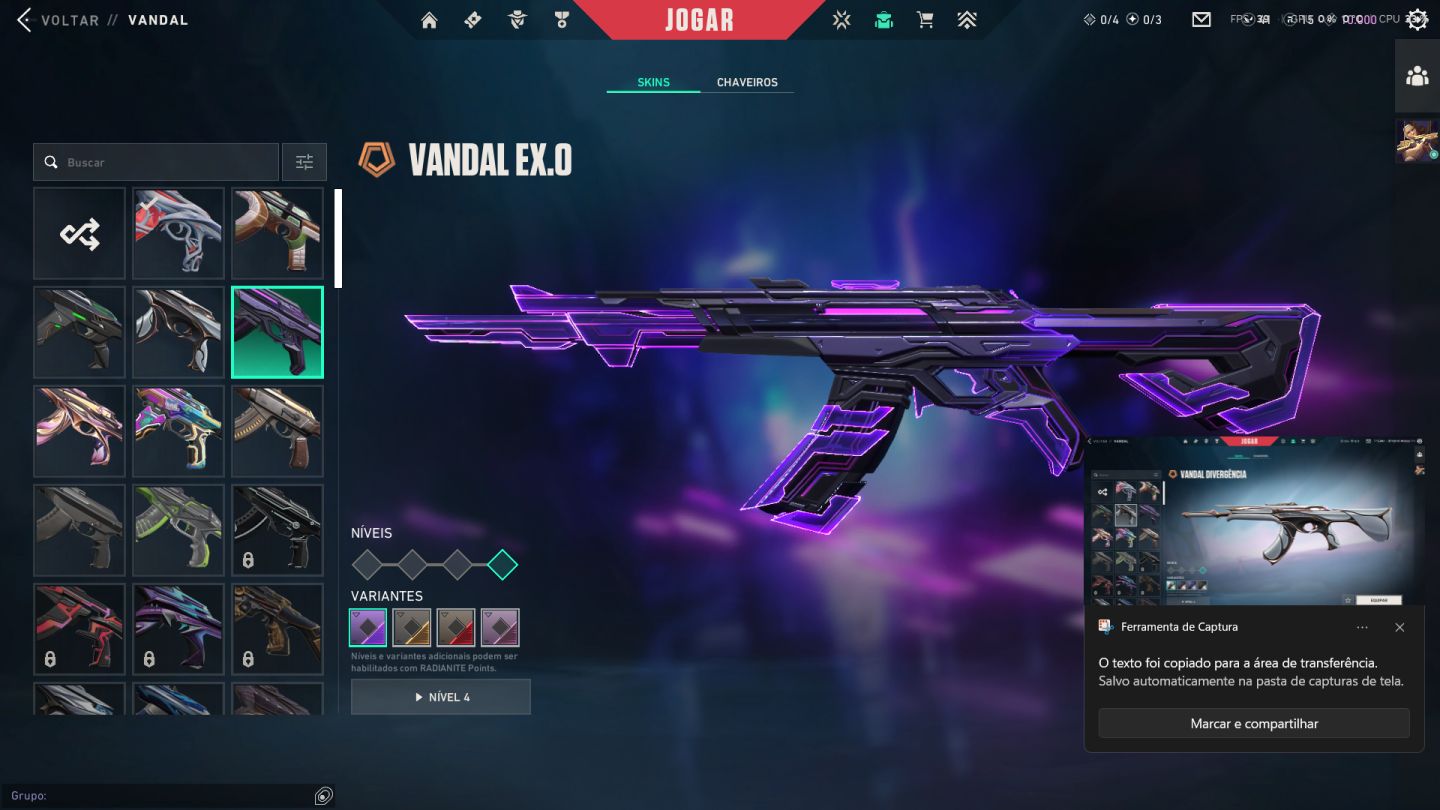 CONTA VALORANT LVL 232 | PLATINA | RGX + GAIA + GLITCHPOP + FACAS | FULL ACESSO