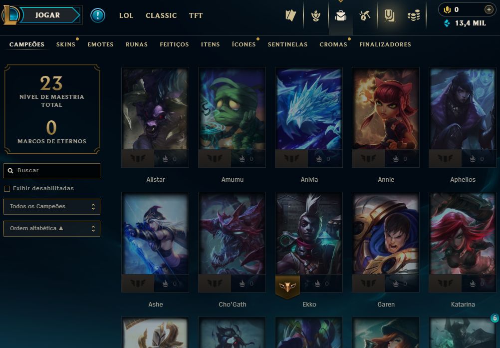 [Entrega Automática] Conta Lol Ouro, 47 Skins, 13K Ea, Upada na Mão, 100% Segura