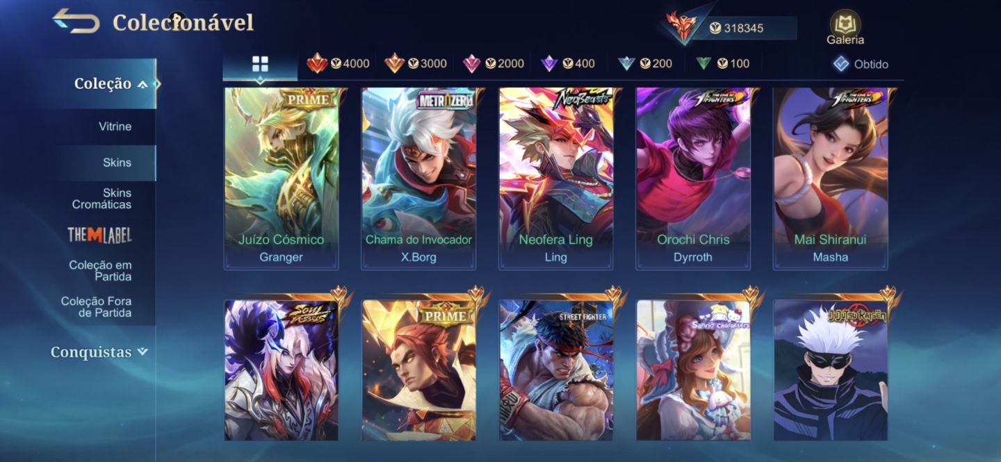 ACC EX-IMORTAL COM MUITAS SKINS MÓBILE LEGENDS