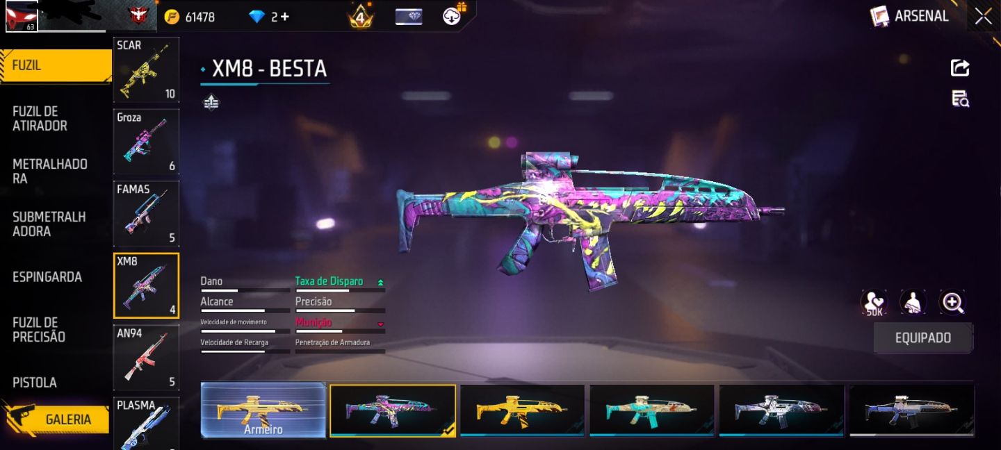 CONTA DE FF COM MELHOR UMP E XM8 ATRIBUTADA DO JOGO!
