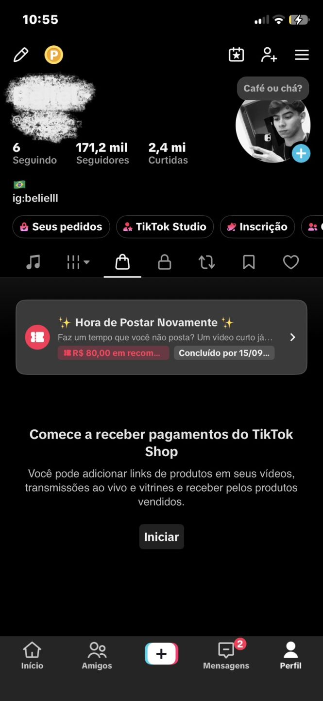 CONTA TIKTOK 172 MIL SEGUIDORES REAIS + MONETIZADA + SHOP + LIVE ATIVADOS
