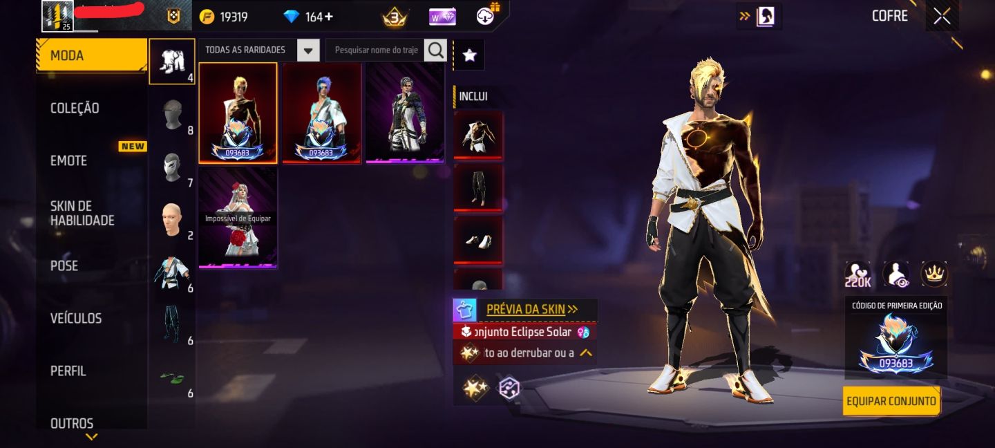 CONTA BÁSICA COM SKIN EVOLUTIVA + PUNHO DO NARUTO + TROCA NICK