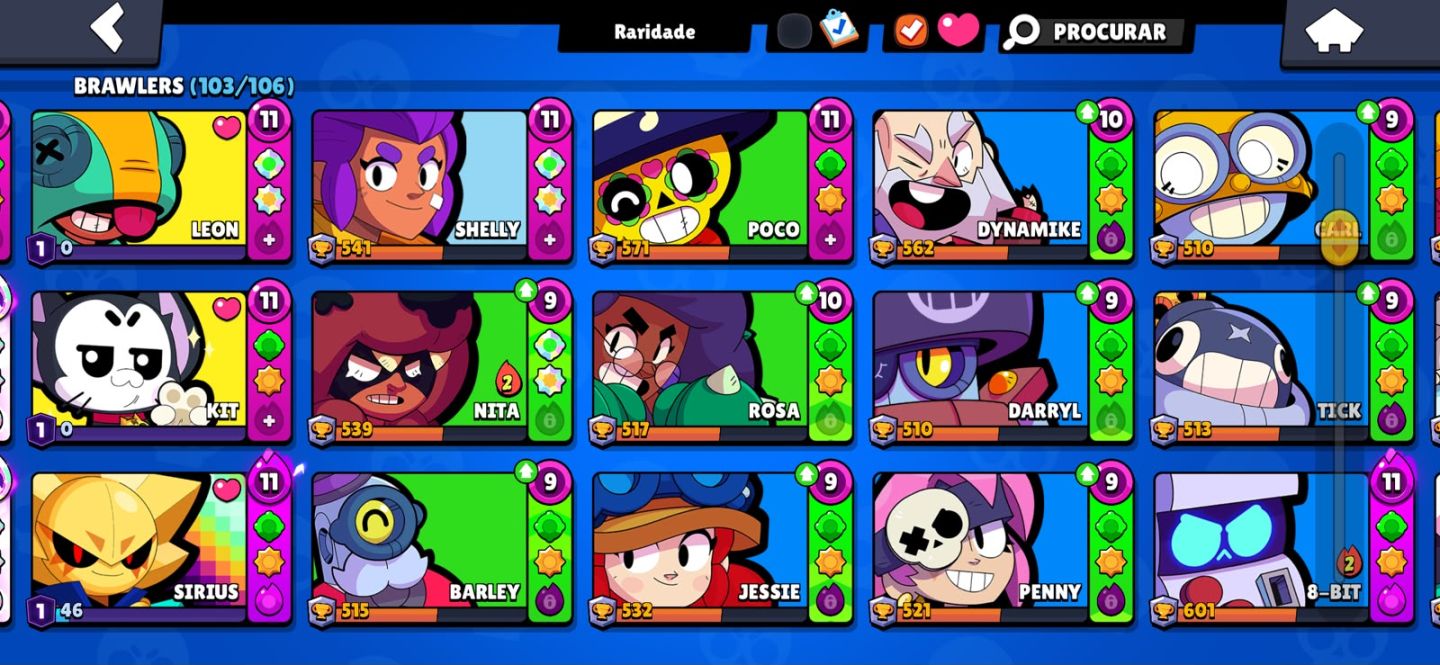 CONTA BRAWSTARS 103 BRAWLERS, 56K DE TROFÉU, 300+ GEMAS, ANTIGA COM SKINS RARAS