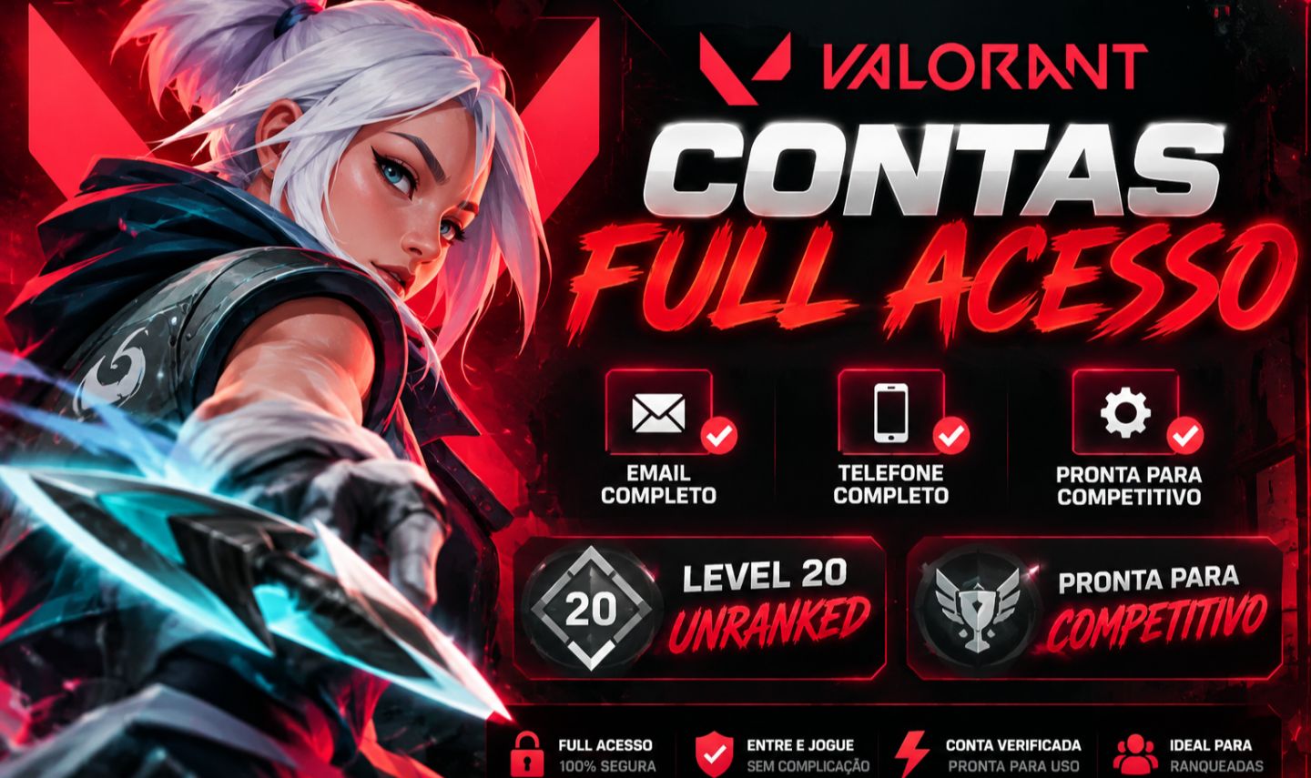 CONTA VALORANT LEVEL 20 | FULL ACESSO | COMPETITIVO LIBERADO | COM SKINS