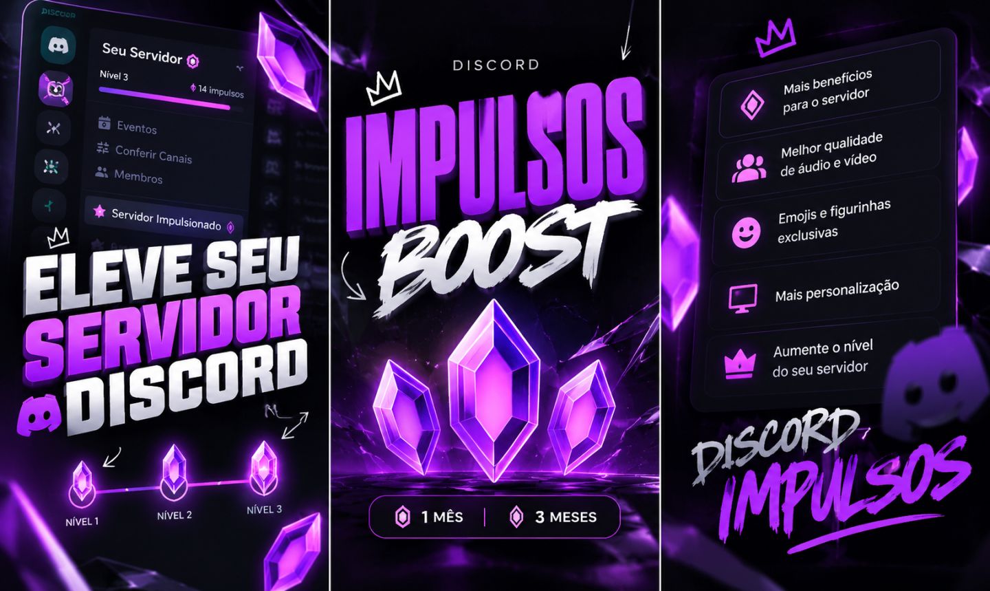 ENTREGA AUTOMÁTICA | DISCORD NITRO + IMPULSOS + BOOST | 1 MÊS E 3 MESES