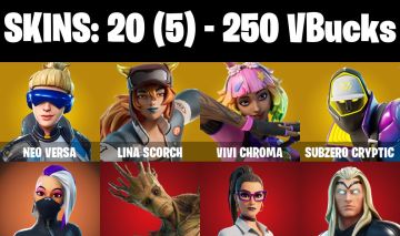 CONTA FORTNITE COM 20 SKINS NEO VERSA/LINA SCORCH/VIVI CHROMA/THOR/CRYSTAL