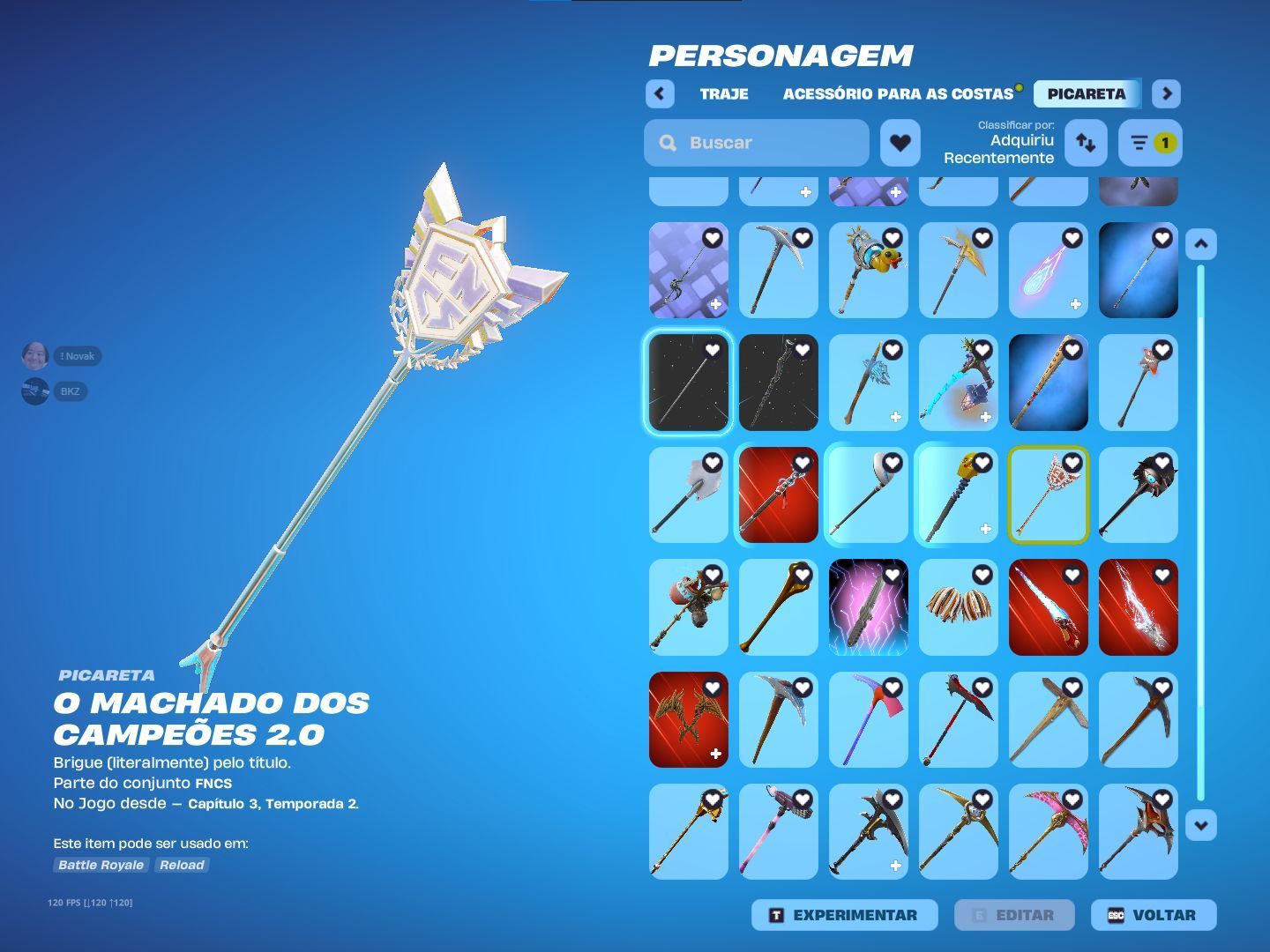 Conta de Fortnite com 381 Skins/376 Picaretas !