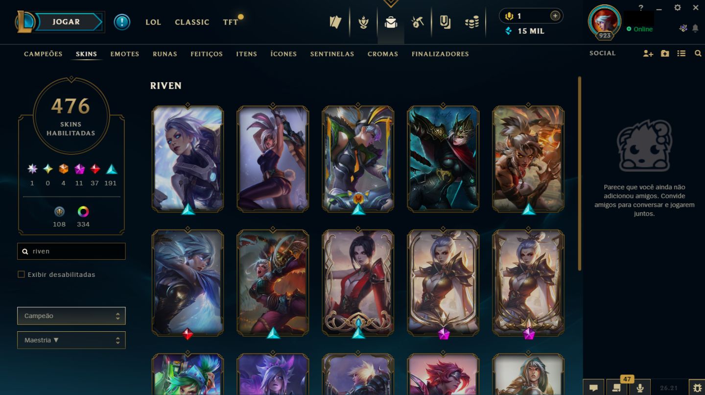 CONTA LEAGUE OF LEGENDS (MONO RIVEN / HIGH ELO / SKINS RARAS)