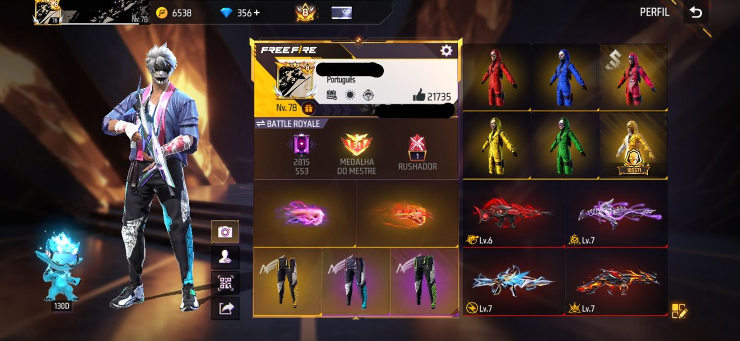 Conta Free Fire com Primeiro Passe, 900+ Peitorais Prime 8, Tropa de Exploração