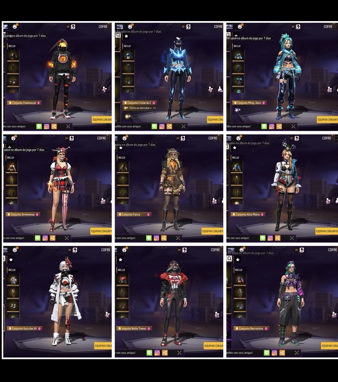 CONTA DE FREE FIRE GEMADA MASCULINA E FEMININA VETERANA 598 PEITAS PRIME 6