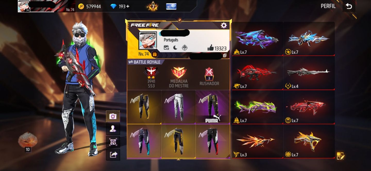 Conta Free Fire Gemada com 8 Angelicais 8 Evolutivas 5 Punhos 800+ Peitorais
