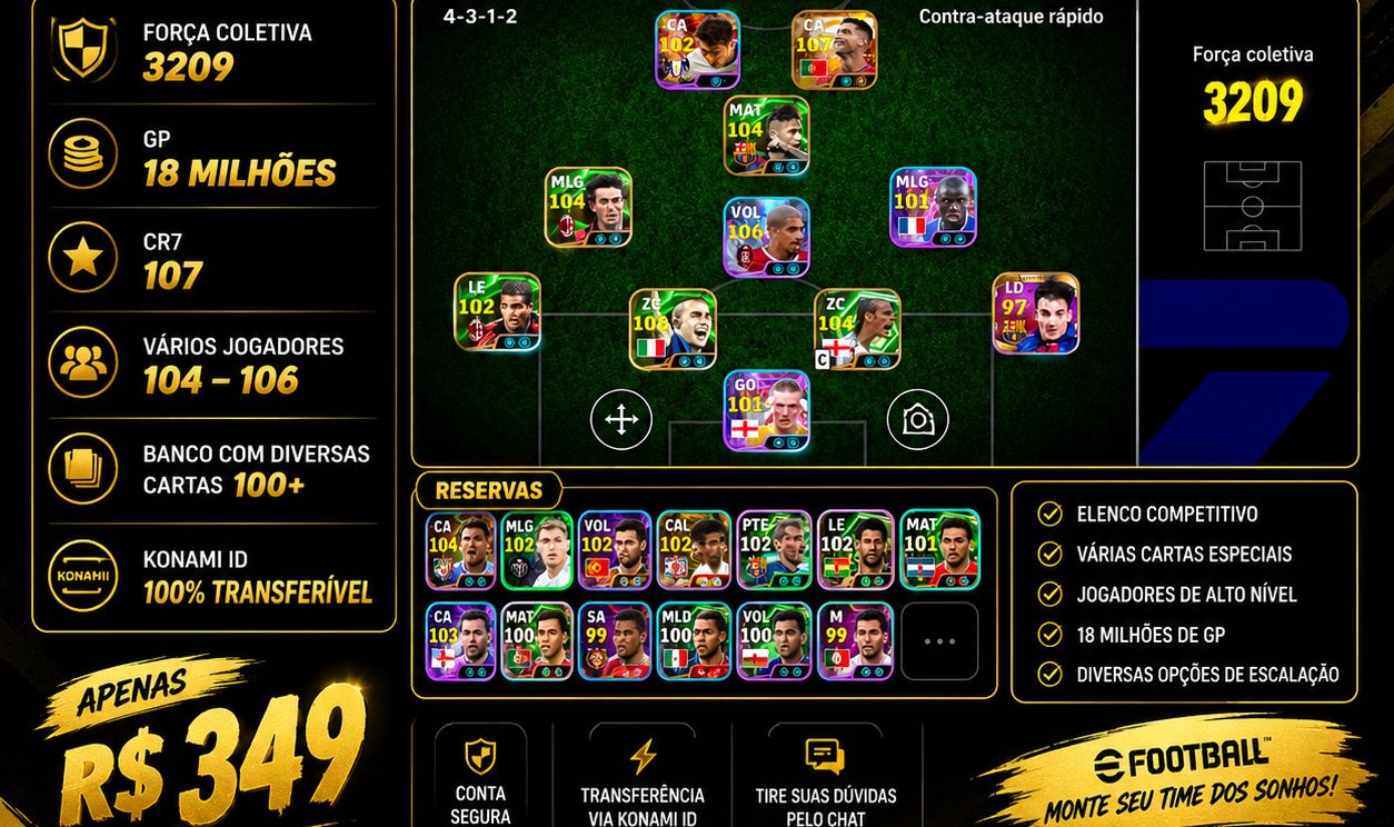 CONTA eFOOTBALL 3209 FORÇA | CR7 107 | 18 MILHÕES GP | ELENCO TOP
