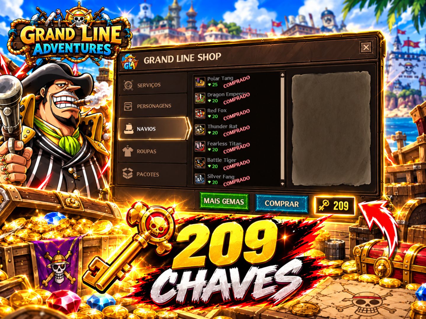 GRAND LINE ADVENTURES | 10.9K | 613 | 97 PERS | FULL +16 | 209 CHAVES | FOUNDER!