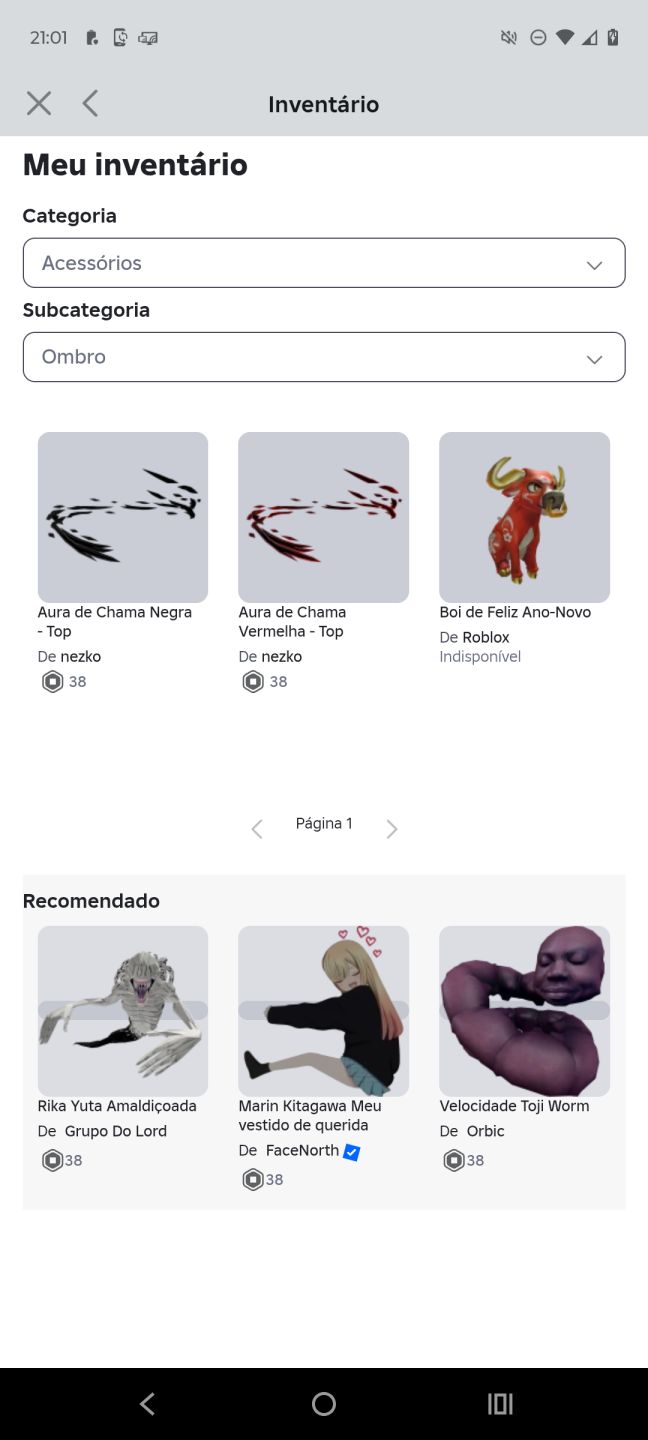 Conta de Roblox de 2021 upada em alguns jogos.
