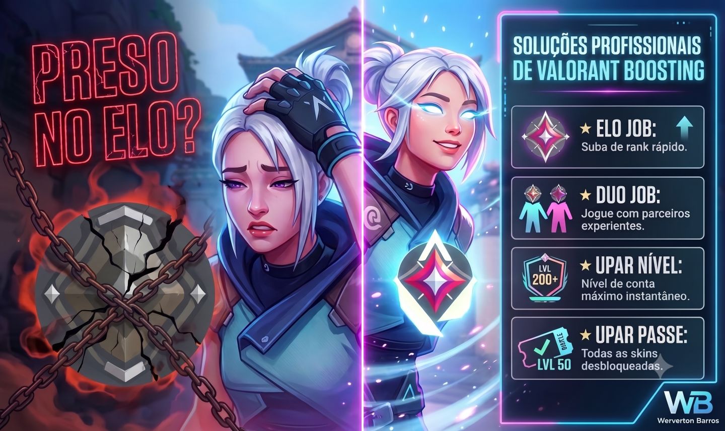 Todos os Serviços de Valorant Elo Job, Duo Job, Upar Nível, Upar Passe
