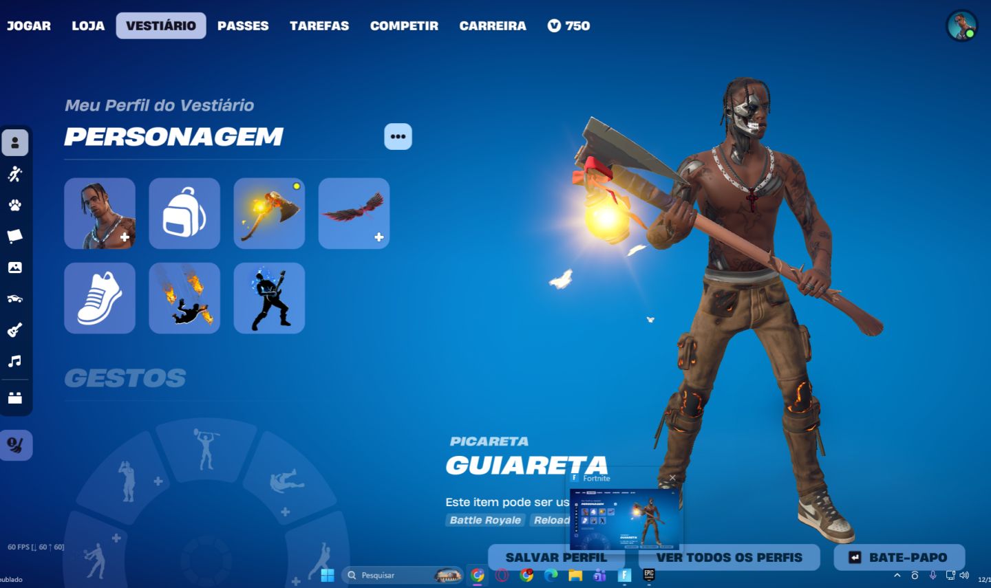 Conta com passe temporada 5, 6 e 7 e travis scott MAIS DE 90 SKINS - FULL ACESSO