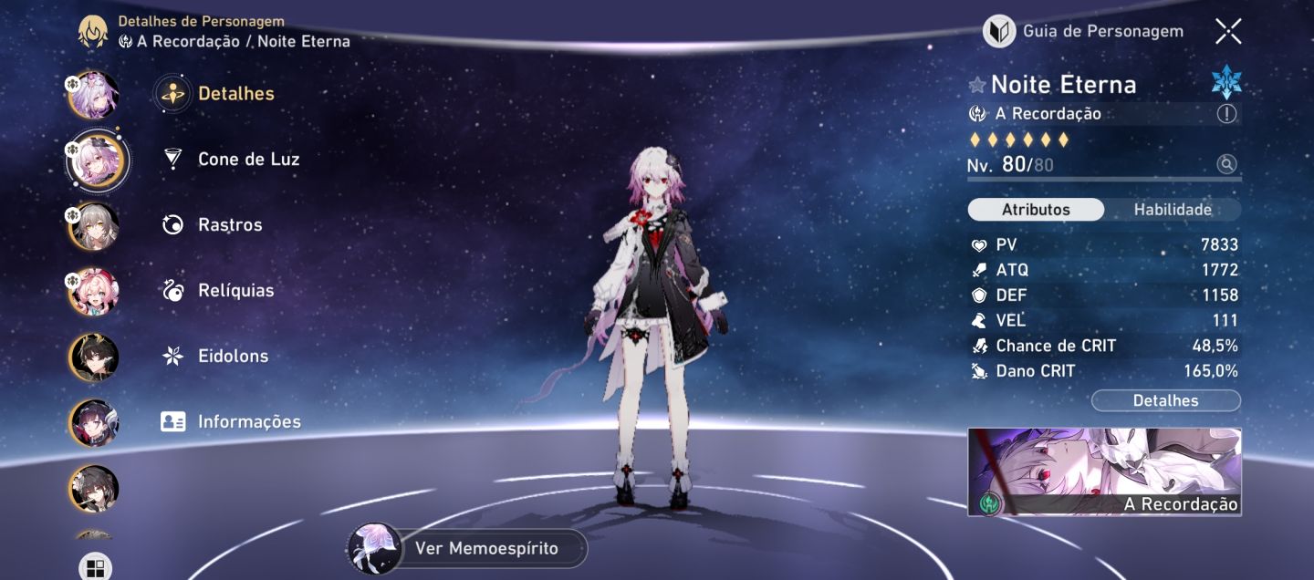 Conta hsr 13700 cristais de jade Castorice+cone e noite eterna+cone servidor AM