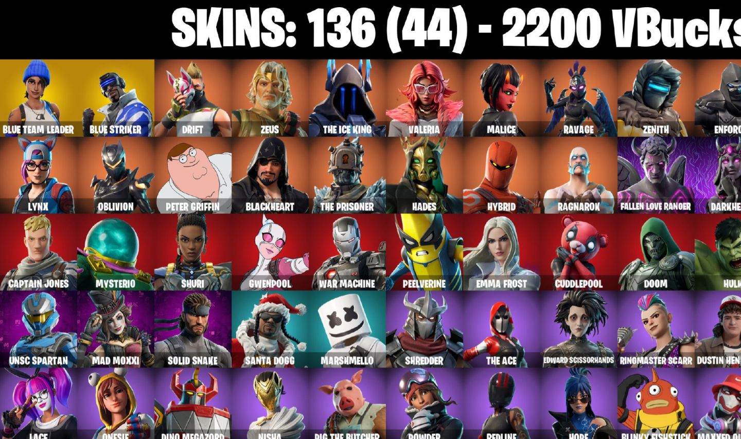 136 Skins - 2 Exclusivos psn, lynx, 44 Skins de loja tryhard (E-mail alterável)