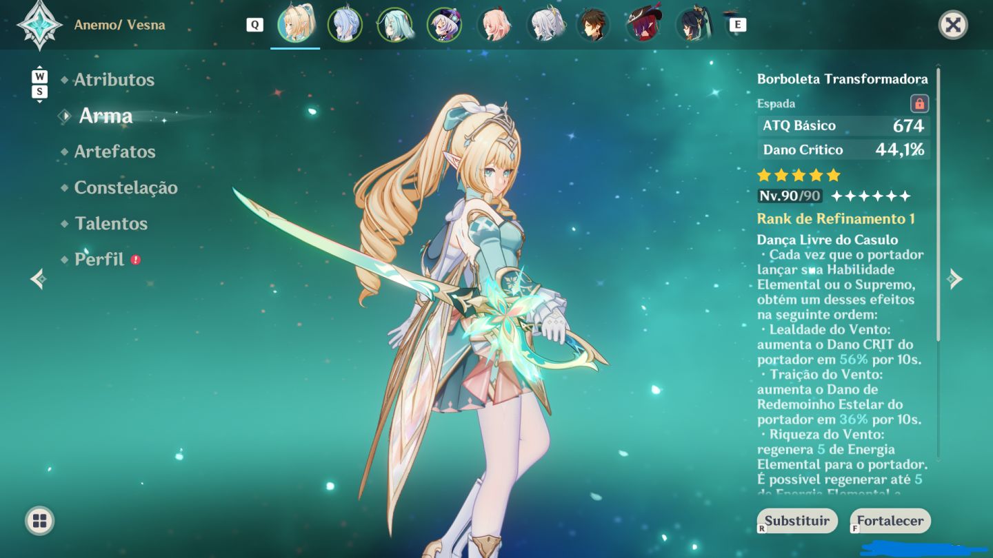 CONTA GENSHIN 56 PERSONAGENS T5 E 11 ARMAS T5