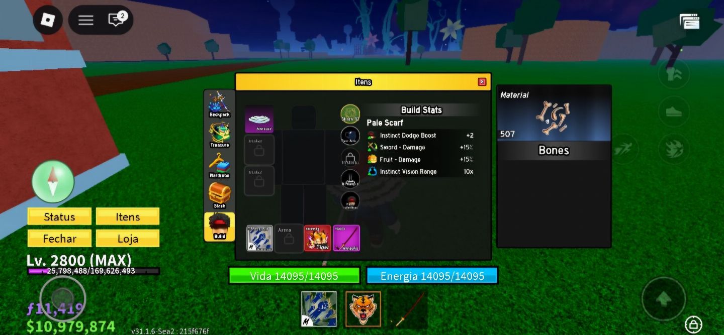 [LVL MAX] CONTA BLOX FRUITS TIGER FRUIT + PALE SCARF + ITENS RAROS