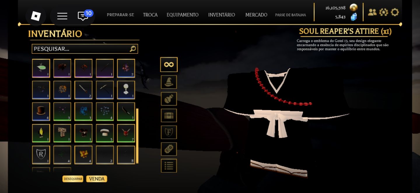 [ITENS RAROS] Kazeshini / Zangetsu M / Soul Reaper Attire - AOT Revolution