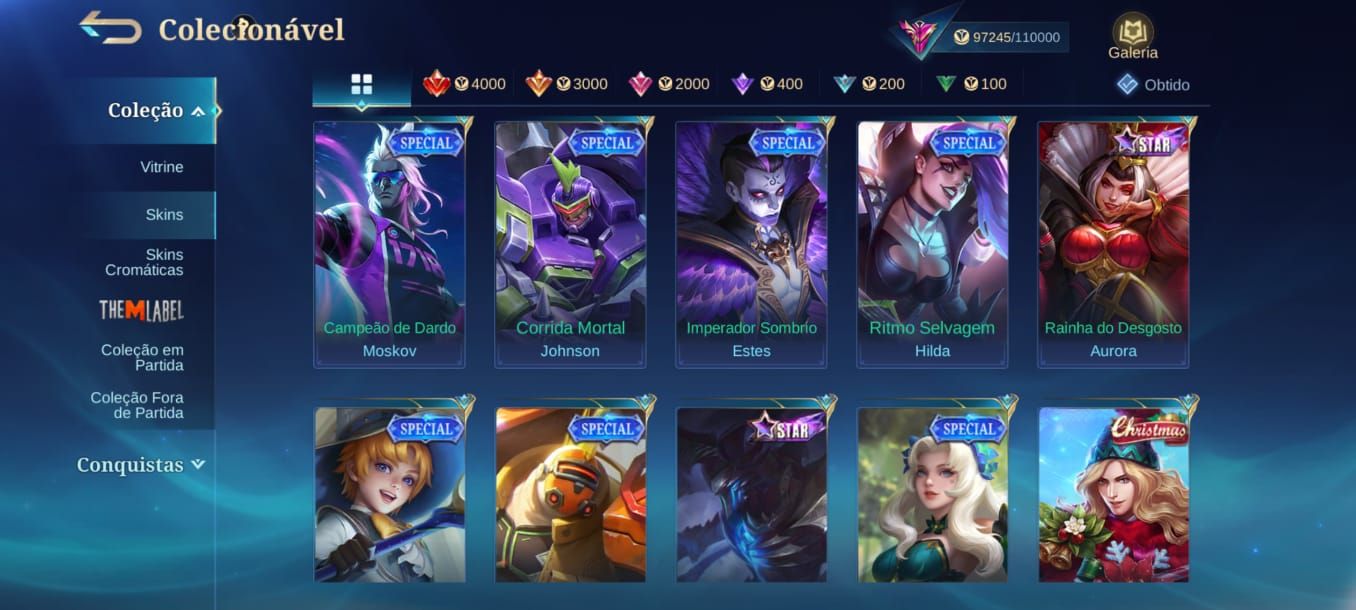 VALOR A NEGOCIAR Conta MLBB Todos os Heróis e várias skins.
